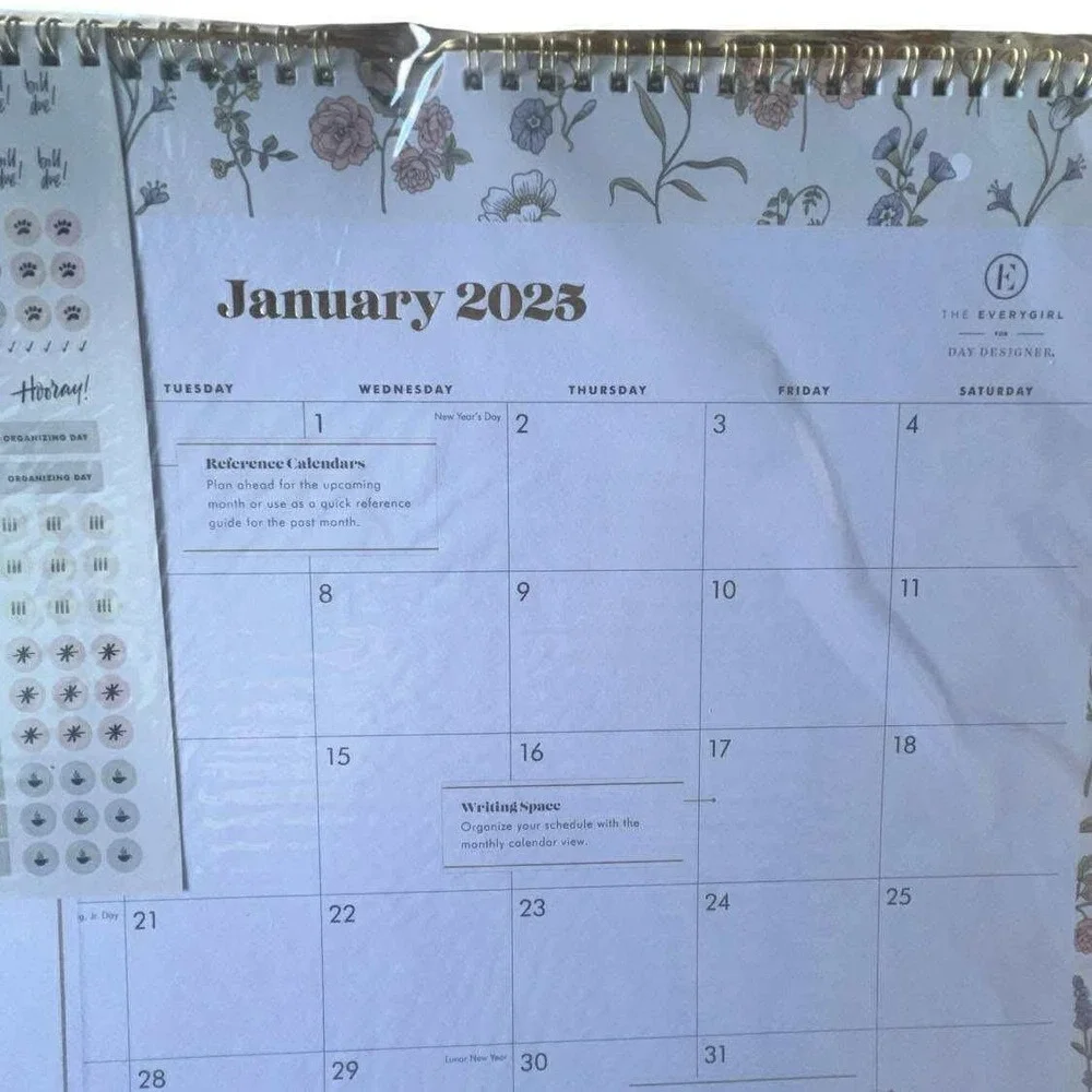 The Everygirl 2025 Wall Calendar Set of 11 NIB Floral Stickers Hangable‎